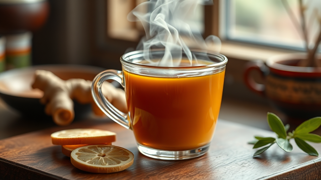 몸을 따뜻하게 하는 생강차의 놀라운 효과 (realistic 스타일)