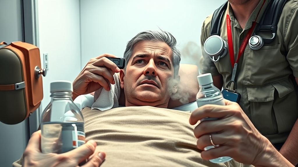 온열질환 발생 시 응급처치법 (realistic 스타일)