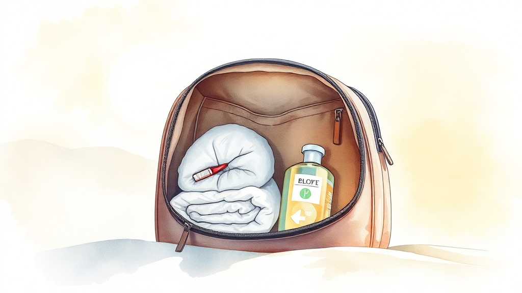 개인 위생 용품 준비 중요성 (watercolor 스타일)