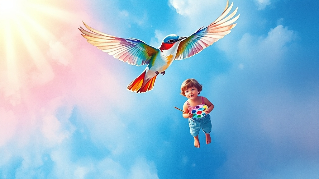 화려한 새 꿈 의미 (watercolor 스타일)