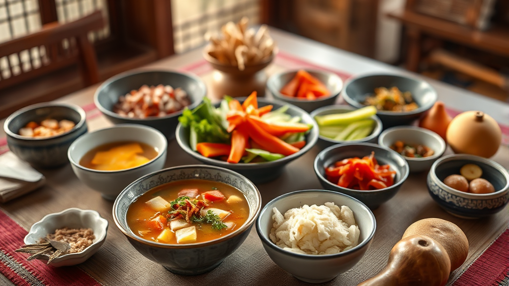 설 차례상 필수 음식 리스트 (realistic 스타일)