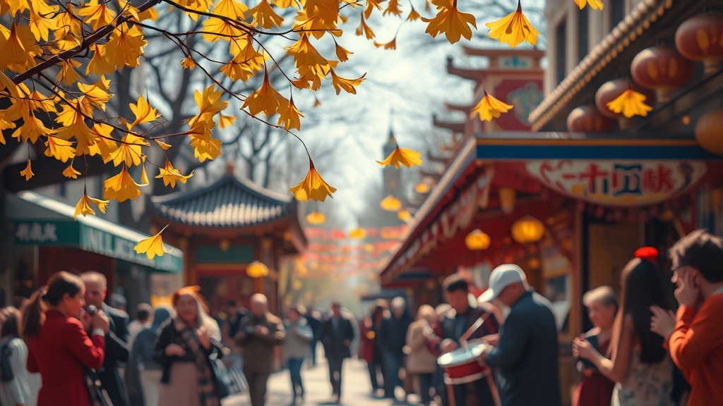 은행나무길 행사 축제 (realistic 스타일)