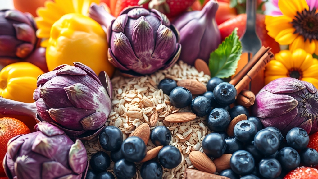 공복혈당 관리에 좋은 음식 (illustration 스타일)