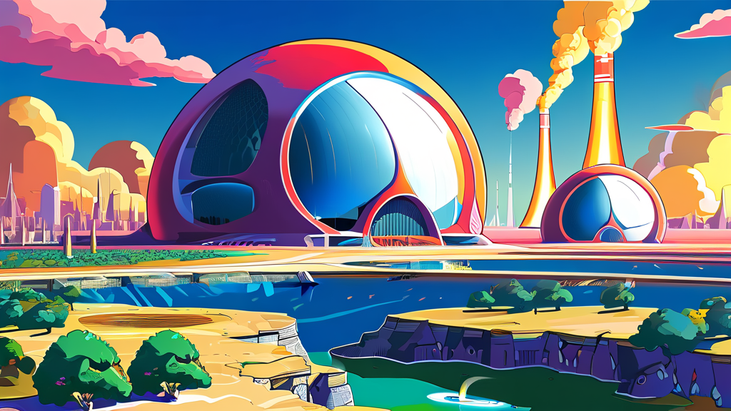 원전 및 에너지 인프라, 새로운 성장 동력 (cartoon 스타일)