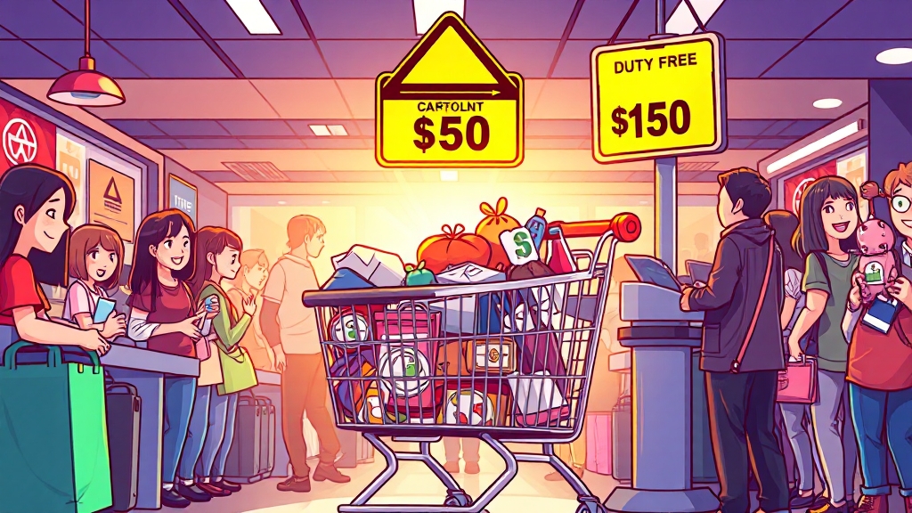 해외 직구 관세: 면세 한도 및 계산 (cartoon 스타일)