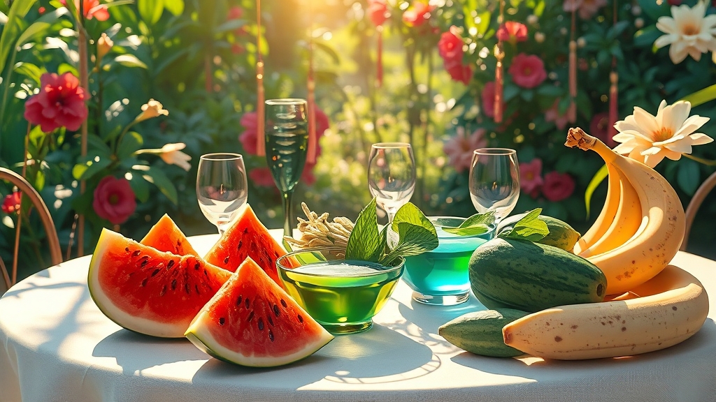 더위 먹었을 때 좋은 음식 (illustration 스타일)