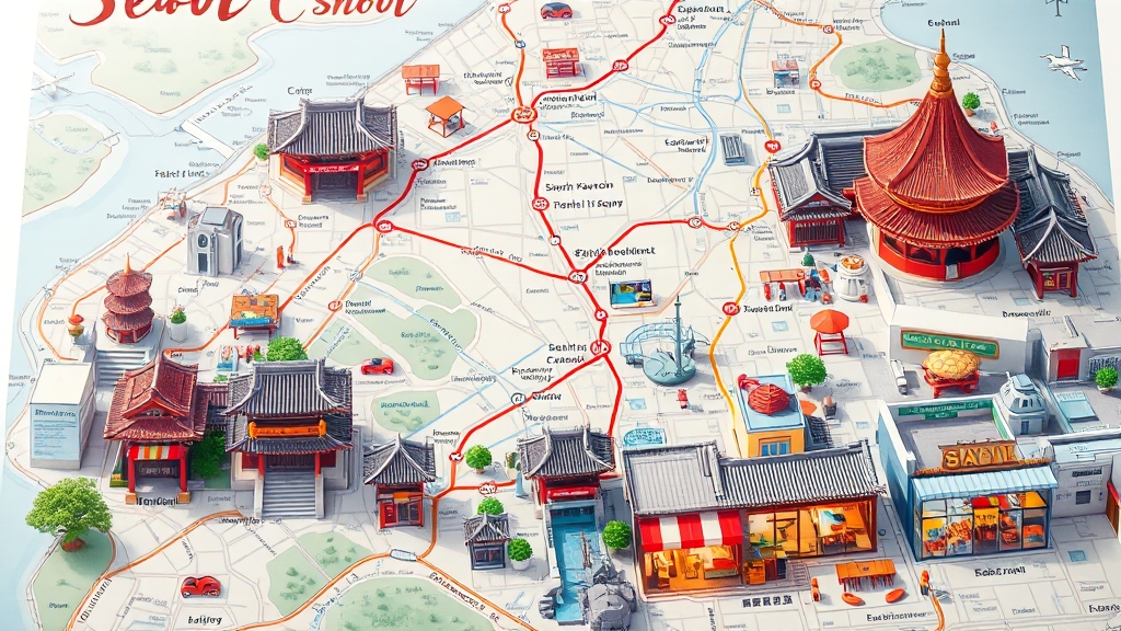 서울 지도로 여행 계획 세우기 (realistic 스타일)