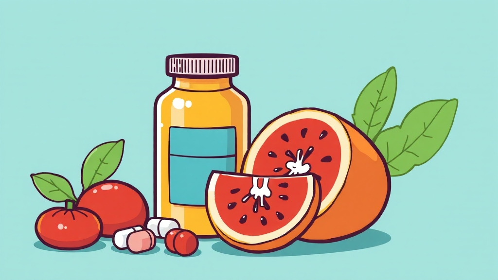 약물/음식 상호작용 (cartoon 스타일)