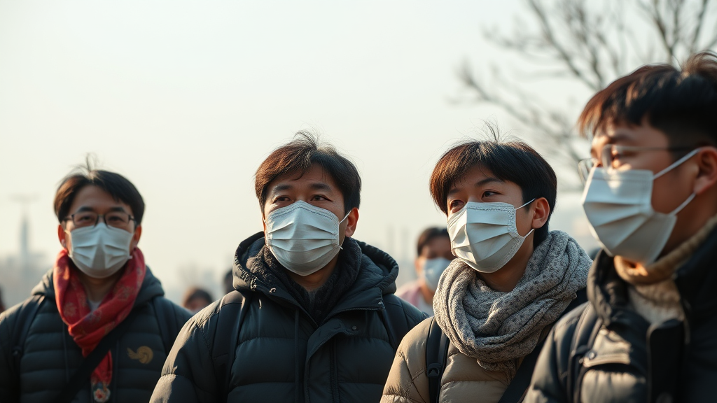 날씨와 환경: 봄철 미세먼지 농도 증가 (realistic 스타일)