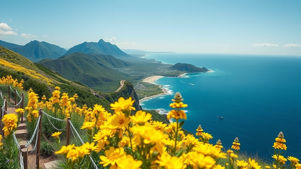 제주 동쪽: 성산일출봉과 섭지코지의 봄 풍경 (realistic 스타일)