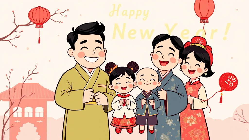 세배 인사말, 덕담 키워드 활용 (cartoon 스타일)