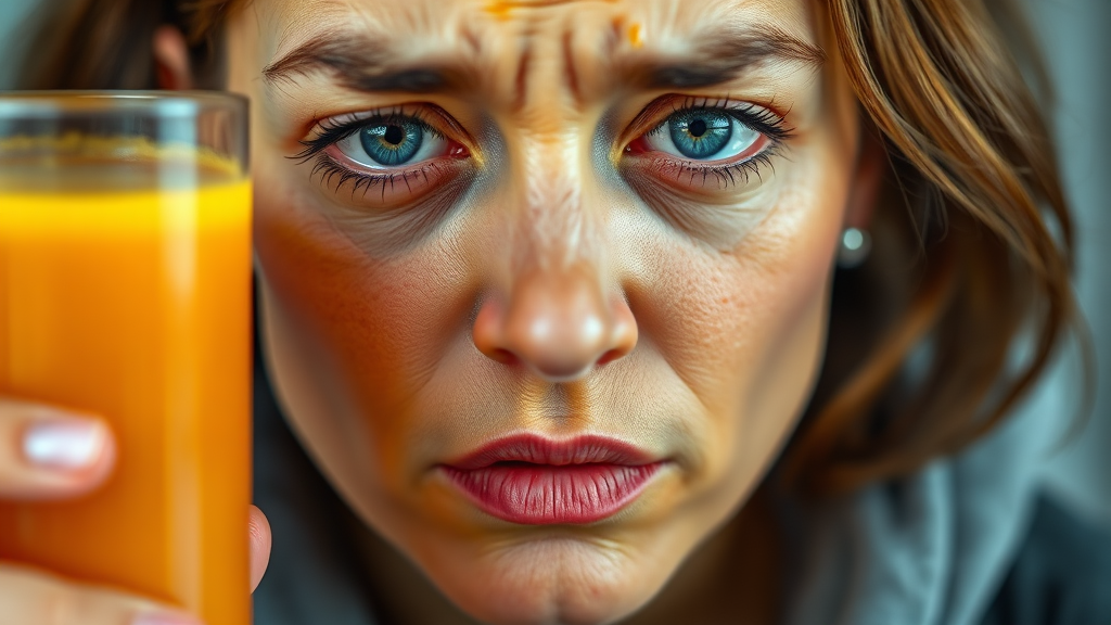 당근 주스 부작용 및 주의사항 (realistic 스타일)