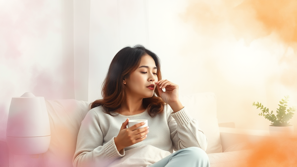 감기 후 마른 기침 증후군 주의 (watercolor 스타일)