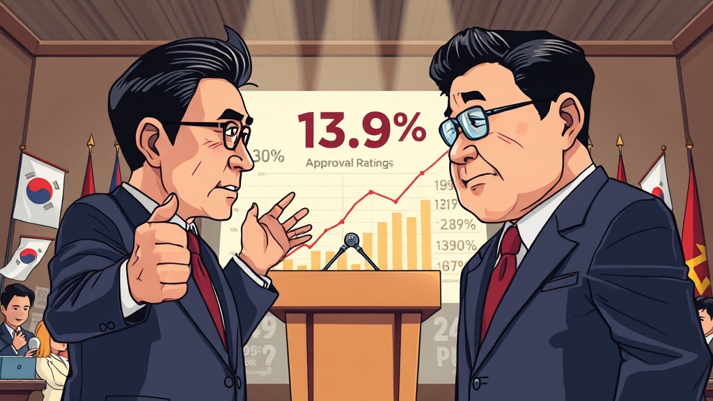 여론조사 결과에 따른 가상 대결 시나리오 (cartoon 스타일)