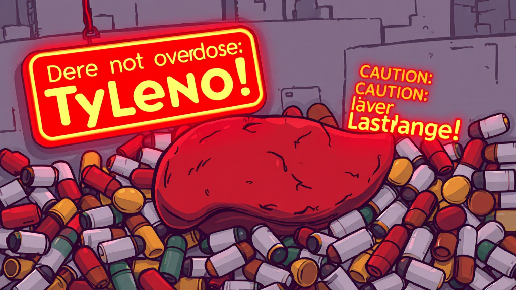 타이레놀 부작용 & 과용 위험 (cartoon 스타일)