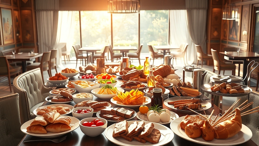 리조트 내 식사 옵션 비교 (realistic 스타일)