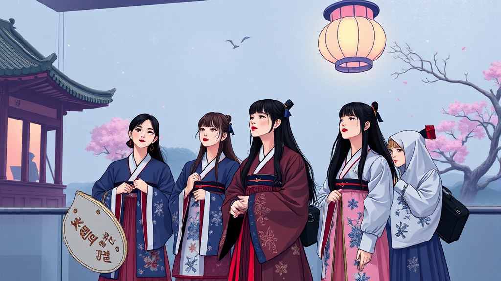 블랙핑크와 함께하는 문화유산 탐험: 전시 내용 상세 분석 (illustration 스타일)