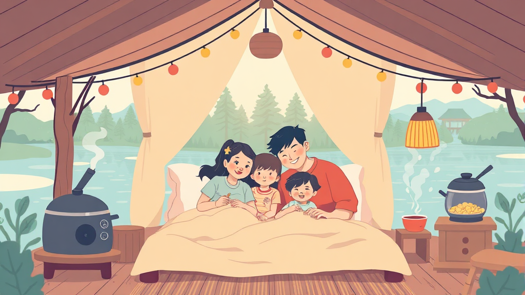 아늑한 캐빈 시설 둘러보기 (illustration 스타일)