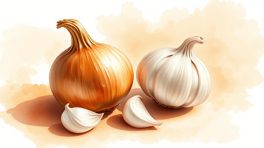 양파와 마늘, 매운 힘! (watercolor 스타일)