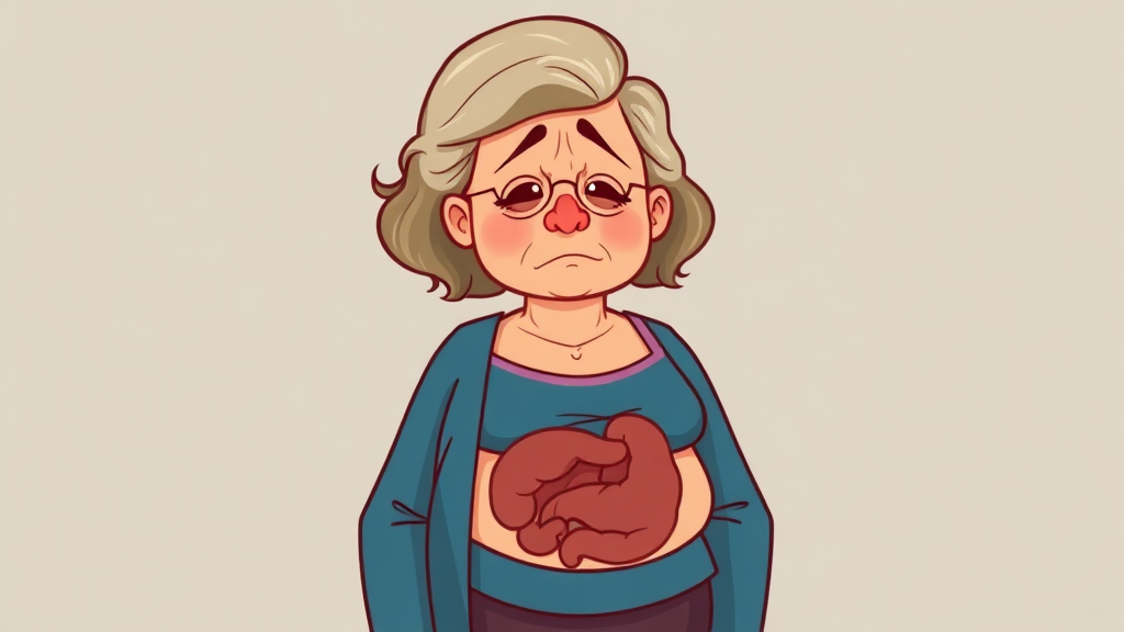 갱년기 소화불량 원인 (cartoon 스타일)