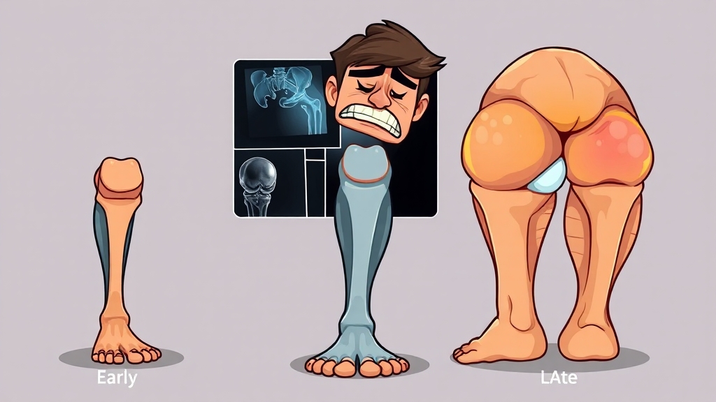 관절염 진행 단계별 특징 (cartoon 스타일)