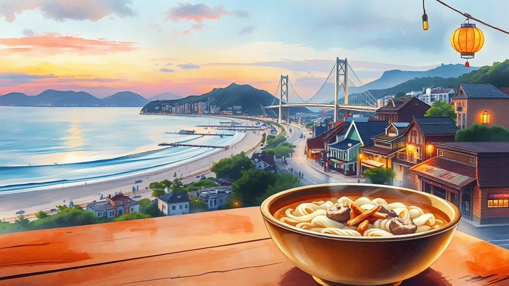 부산 로컬 맛집 & 관광지 (watercolor 스타일)