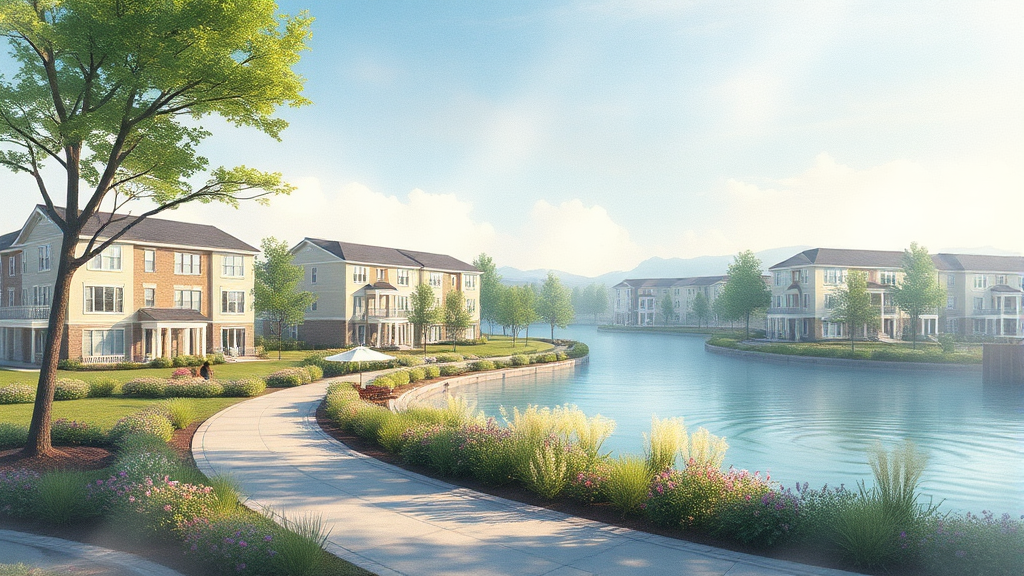 커뮤니티 시설 및 단지 내 조경 (watercolor 스타일)