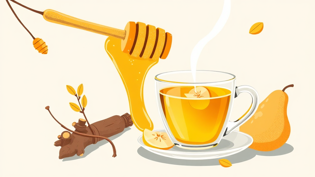 꿀의 효능: 기관지 점막 보호 및 면역력 강화 (illustration 스타일)