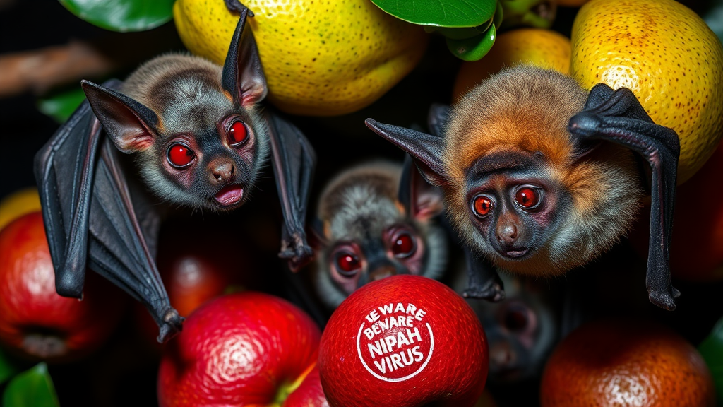 니파 바이러스 감염 경로 (realistic 스타일)