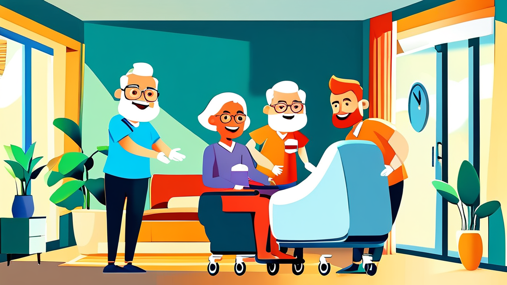 통합돌봄 서비스의 핵심: 의료와 요양의 만남 (cartoon 스타일)