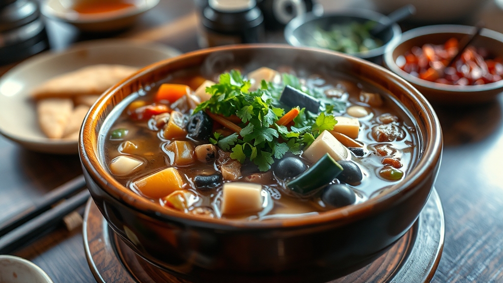 맛있는 된장찌개: 핵심 재료 (realistic 스타일)