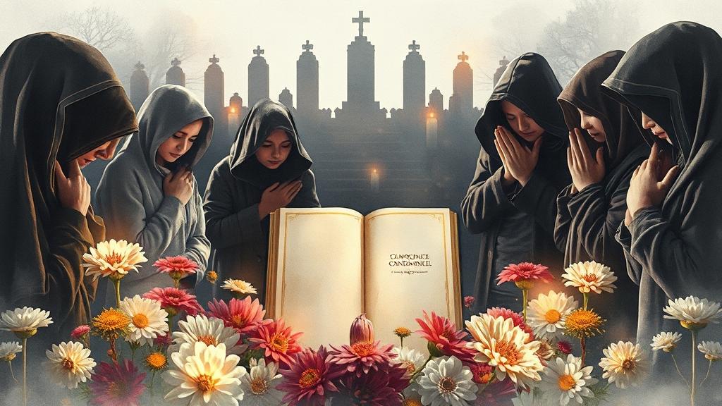 장례식장 도착 후 절차 (watercolor 스타일)