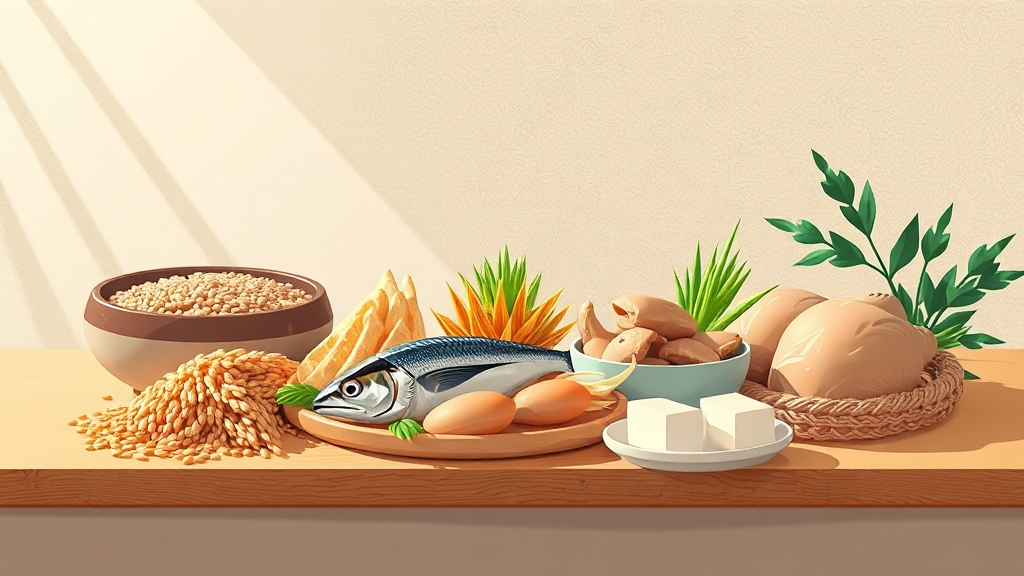 통곡물과 저지방 단백질 (illustration 스타일)