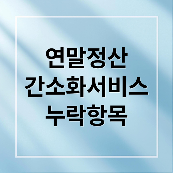 연말정산
간소화서비스
누락항목 (홈택스 연말정산 간소화 서비스 누락 많은 4가지 필수 확인)