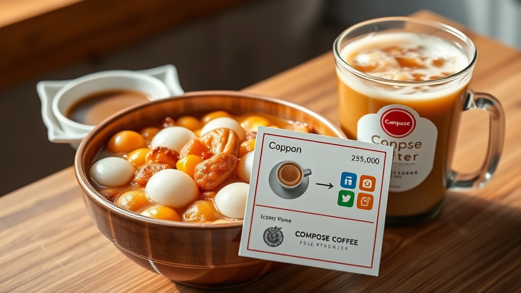 컴포즈커피 분모자 떡볶이 할인받는 방법 (realistic 스타일)