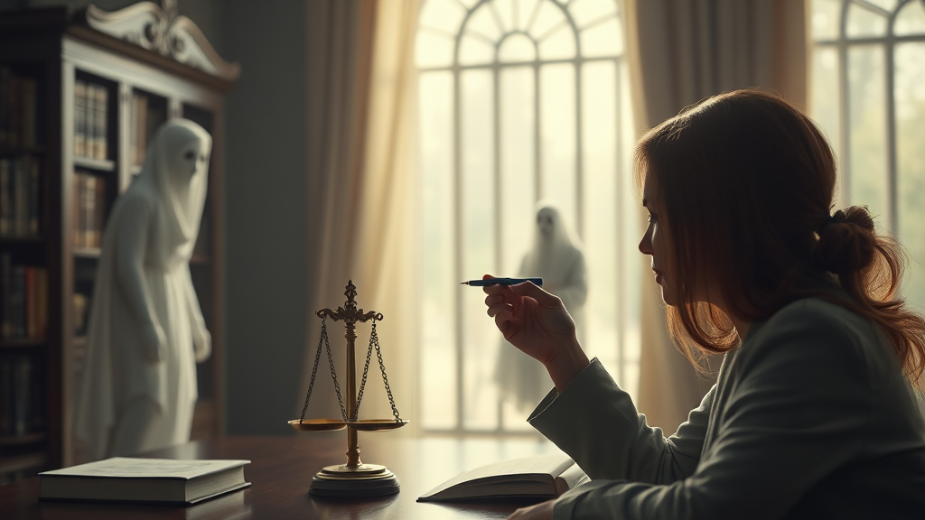 어려움 속 희망 찾기: 신성한 법률사무소 이용 안내 (realistic 스타일)