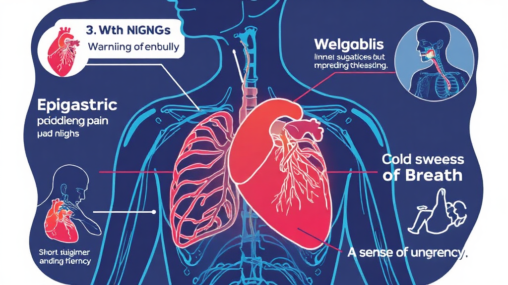 심근경색 전조증상, 우리 몸의 경고 신호를 들어보세요 (illustration 스타일)
