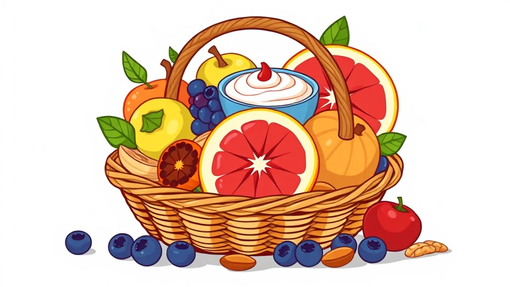 도움되는 과일 종류와 섭취 팁 (cartoon 스타일)