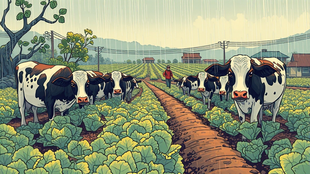 김장 채소 재배 시 유의사항: 기후 변화와 텃밭 관리 (illustration 스타일)