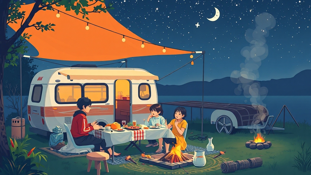 캠핑장 이용 안내 (요금, 규칙 등) (illustration 스타일)