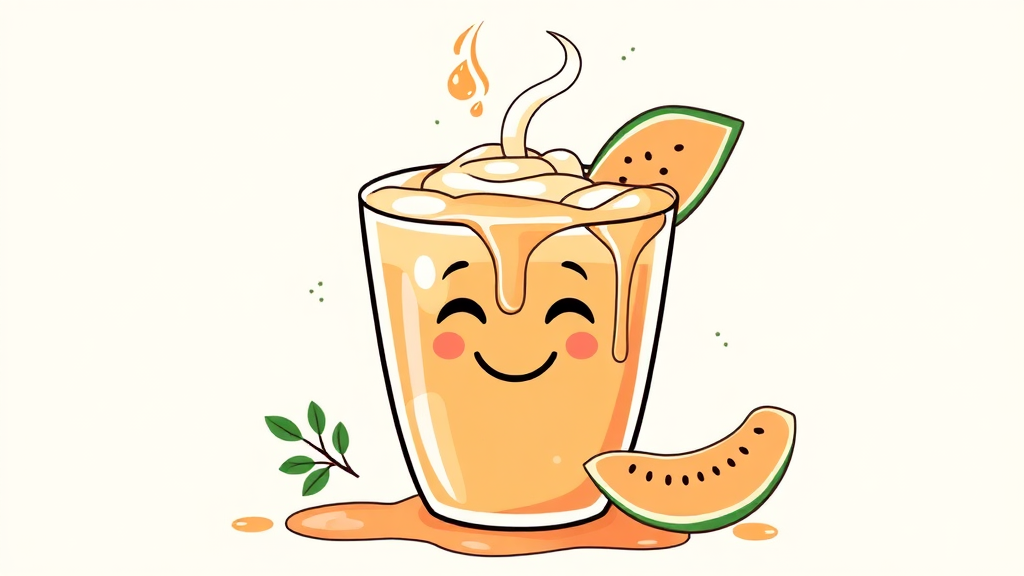 멜론 라떼 기본 정보: 맛, 칼로리, 가격 (illustration 스타일)