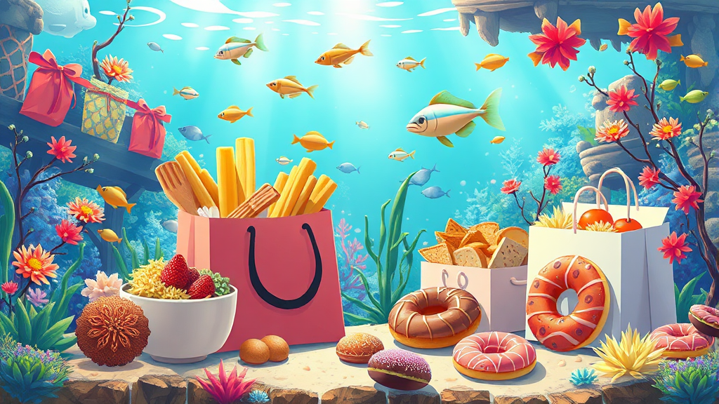 아쿠아리움 주변 맛집 및 쇼핑 정보 (realistic 스타일)