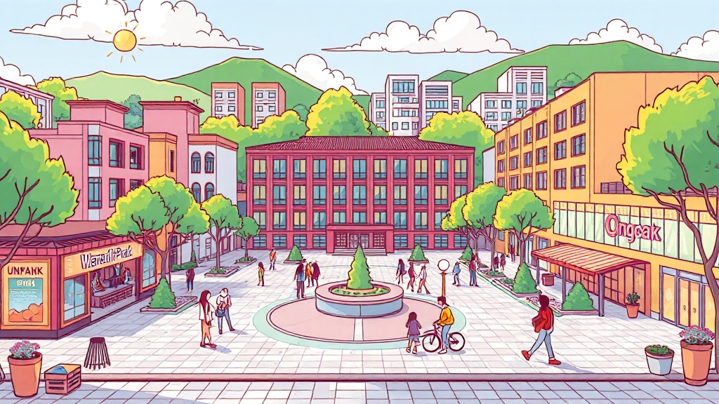 커뮤니티 시설 및 스마트홈 시스템 (cartoon 스타일)