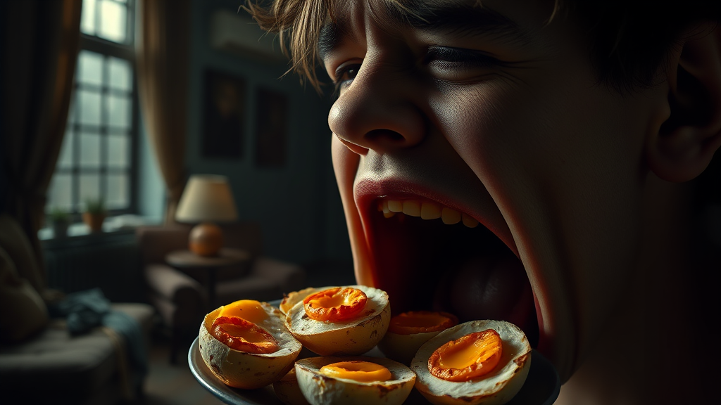 형의 죽음, 구운 달걀 미스터리 (realistic 스타일)