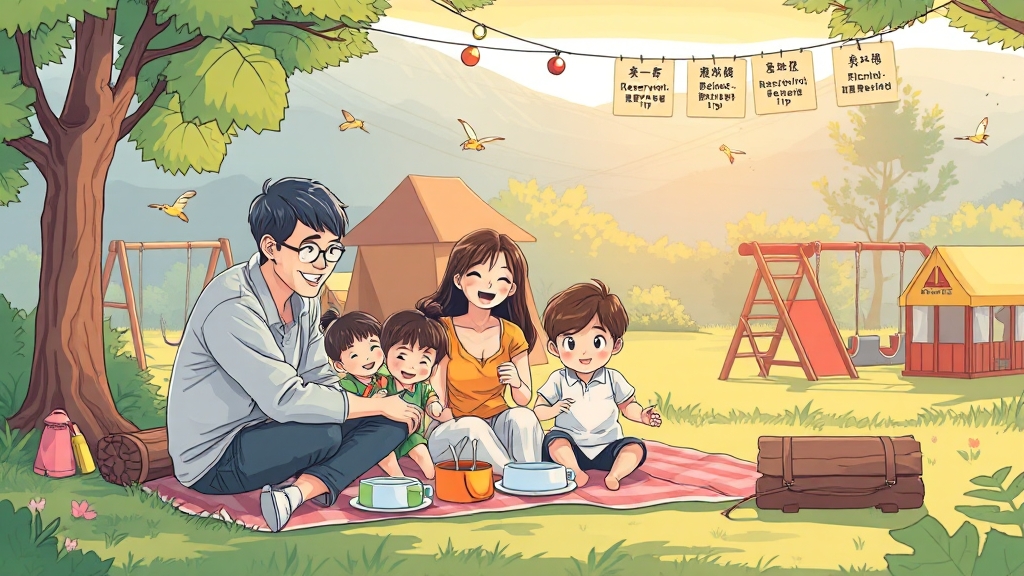 캠핑장 시설 및 예약 꿀팁 (cartoon 스타일)