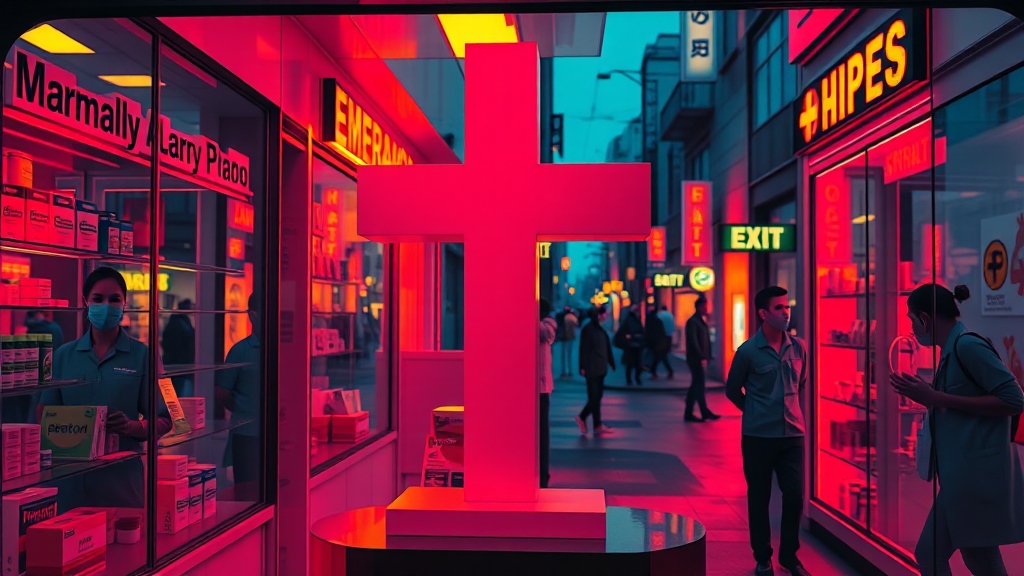 휴일지킴이약국: 국민 건강 안전망 (popart 스타일)