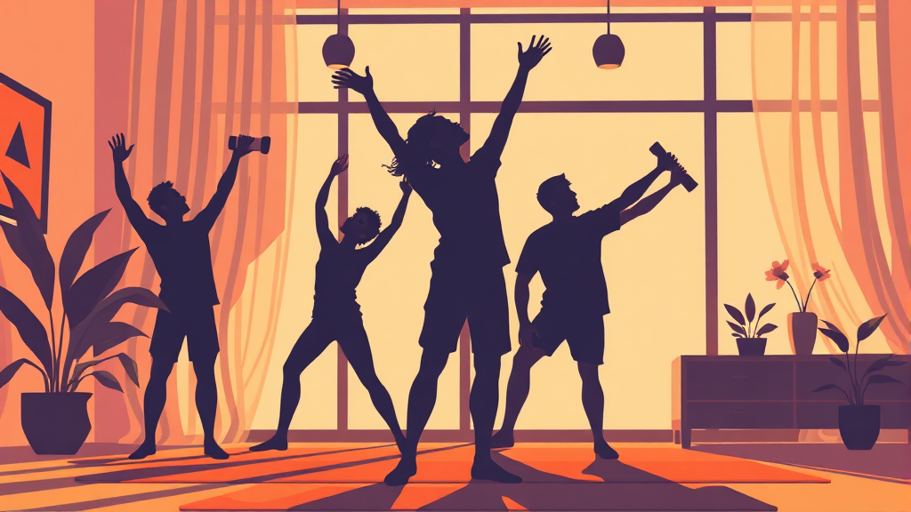 실내 운동, 스트레칭으로 활력 UP! (illustration 스타일)