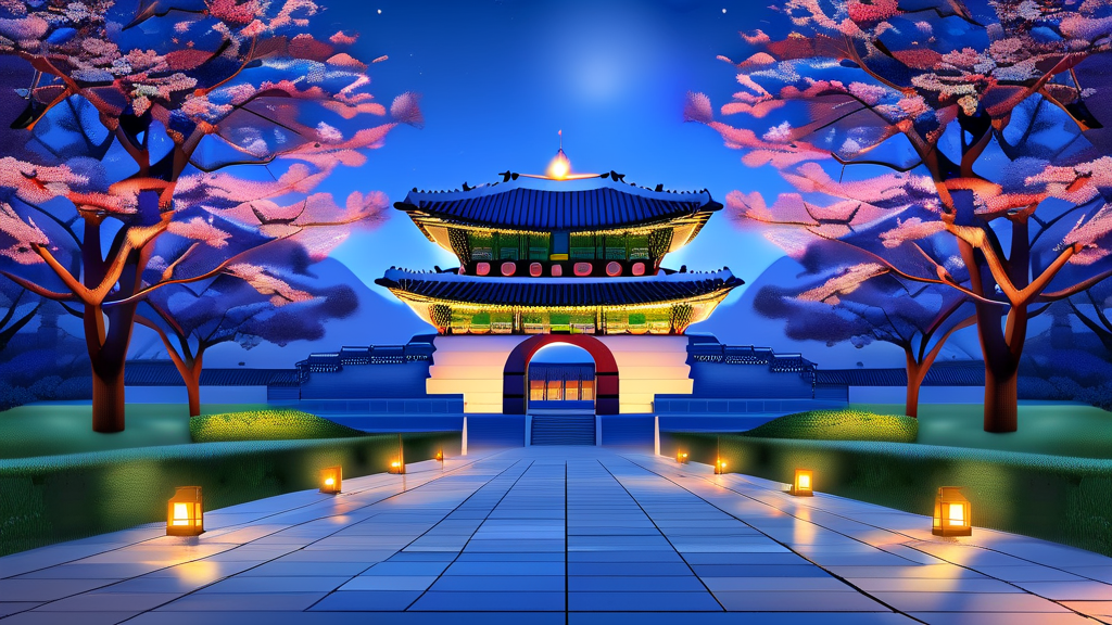 봄밤 여행으로 즐기는 덕수궁의 특별함 (realistic 스타일)
