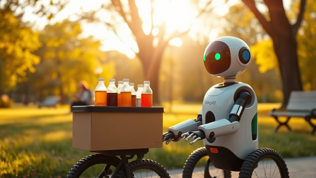 신트리공원 로봇 배달 시작 (realistic 스타일)