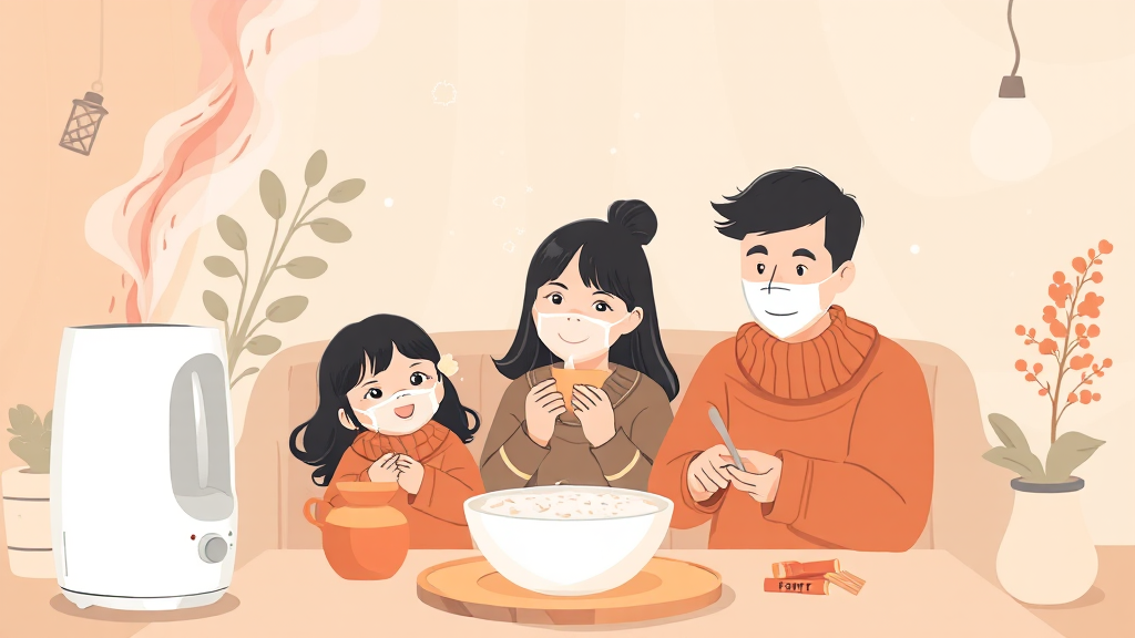 독감 치료 시 집에서 할 수 있는 대처법 (illustration 스타일)